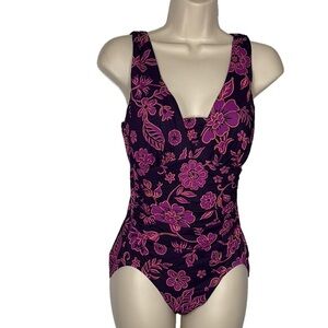 Lands’ End One Piece Swimsuit, Size 8, Purple & Orange
